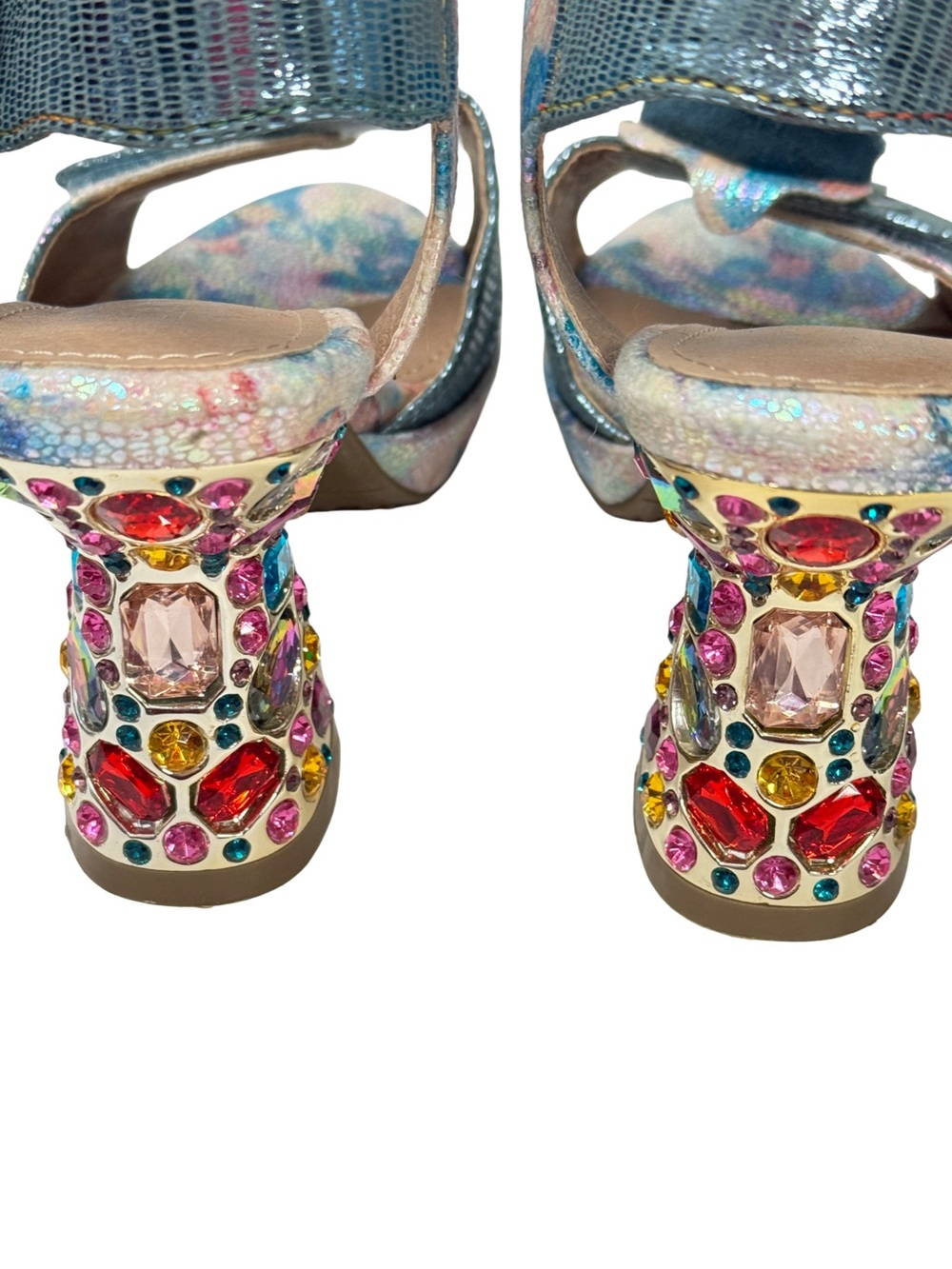 L'ARTISTE Smashing Blue Floral Sandal Multicolor Jeweled Block Heel - Picture 10 of 13